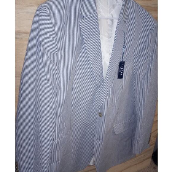 Men's NWT Chaps Navy Pinstripe Suit Jacket  48L Seersucker Blazer Preppy - Picture 2 of 5